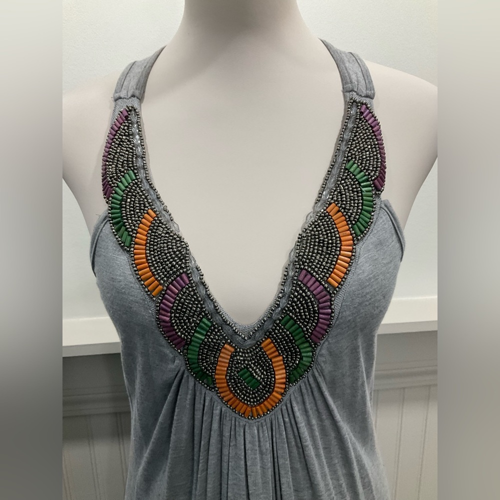 ✨ Romeo & Juliet Couture Beaded Maxi Dress Gray Boho Glam NWT L - Picture 3 of 5